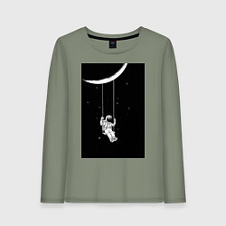 Лонгслив хлопковый женский Космонавт на качелях планета, цвет: авокадо