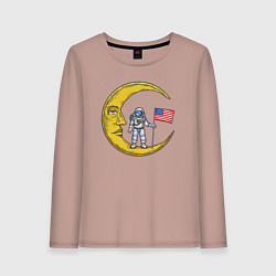 Лонгслив хлопковый женский USA on the moon, цвет: пыльно-розовый