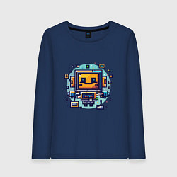 Лонгслив хлопковый женский Пиксель робот Макс, цвет: тёмно-синий