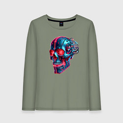 Лонгслив хлопковый женский Metal cyber skull - ai art, цвет: авокадо