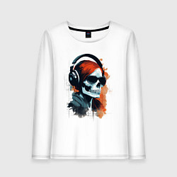 Лонгслив хлопковый женский Grunge redhead girl skull, цвет: белый