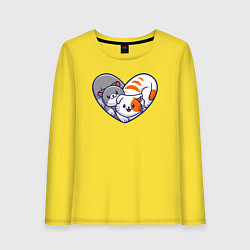 Лонгслив хлопковый женский Котики в сердечке, цвет: желтый