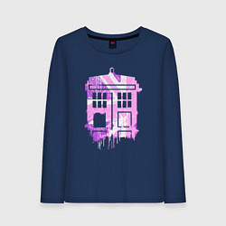 Лонгслив хлопковый женский Pink tardis, цвет: тёмно-синий