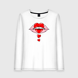 Лонгслив хлопковый женский Губы и сердечки, цвет: белый
