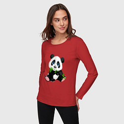 Лонгслив хлопковый женский Панда кушает тростник, цвет: красный — фото 2
