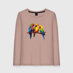 Лонгслив хлопковый женский Разговор попугаев, цвет: пыльно-розовый
