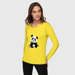Лонгслив хлопковый женский Красивый медведь панда, цвет: желтый — фото 2