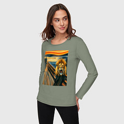 Лонгслив хлопковый женский Лев кричит - мем картина от нейросети, цвет: авокадо — фото 2