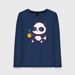 Лонгслив хлопковый женский Панда с кофе, цвет: тёмно-синий
