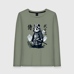 Лонгслив хлопковый женский Panda samurai - bushido ai art fantasy, цвет: авокадо