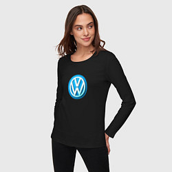 Лонгслив хлопковый женский Volkswagen logo blue, цвет: черный — фото 2