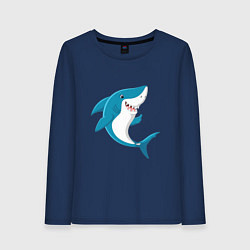 Лонгслив хлопковый женский Веселая добрая акула, цвет: тёмно-синий