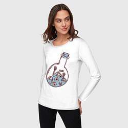 Лонгслив хлопковый женский Скелеты в колбе, цвет: белый — фото 2