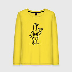 Лонгслив хлопковый женский Забавный гусь в плавках с коктейлем на море отпуск, цвет: желтый
