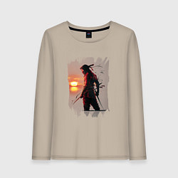Лонгслив хлопковый женский Ниндзя на закате, цвет: миндальный