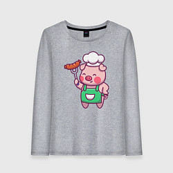 Лонгслив хлопковый женский Свинка кулинар, цвет: меланж