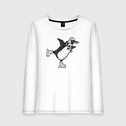 Лонгслив хлопковый женский Пингвин на катке, цвет: белый