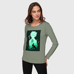 Лонгслив хлопковый женский Моя геройская академия Идзуку Мидория герой, цвет: авокадо — фото 2