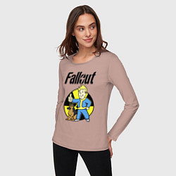 Лонгслив хлопковый женский Vault boy and dog, цвет: пыльно-розовый — фото 2