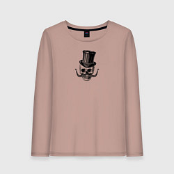 Лонгслив хлопковый женский Гравюра череп в цилиндре, цвет: пыльно-розовый