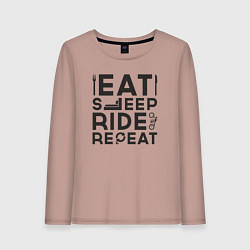 Лонгслив хлопковый женский Eat sleep ride repeat, цвет: пыльно-розовый