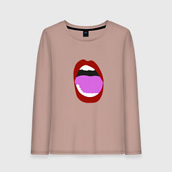 Лонгслив хлопковый женский Открытый рот в мультяшном стиле красные губы секси, цвет: пыльно-розовый