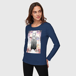 Лонгслив хлопковый женский Эта фарфоровая кукла влюбилась, цвет: тёмно-синий — фото 2