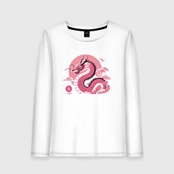 Женский лонгслив Розовый дракон в японском ретро стиле