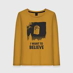 Лонгслив хлопковый женский Tardis - I want to believe, цвет: горчичный