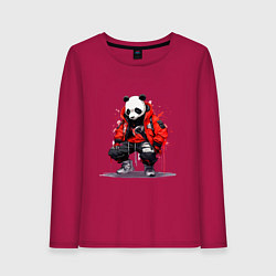 Лонгслив хлопковый женский Модная панда в красной куртке, цвет: маджента