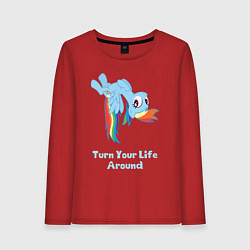 Лонгслив хлопковый женский Рейнбоу Дэш: переверни свою жизнь, цвет: красный