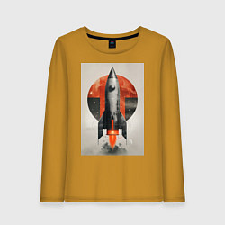 Лонгслив хлопковый женский Постер ракеты, цвет: горчичный