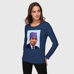 Лонгслив хлопковый женский Michael Scott - Prison mike the office meme, цвет: тёмно-синий — фото 2