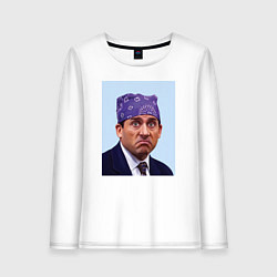 Лонгслив хлопковый женский Michael Scott - Prison mike the office meme, цвет: белый