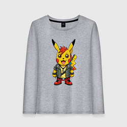 Лонгслив хлопковый женский Пикачу в рок стиле, цвет: меланж