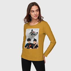 Лонгслив хлопковый женский Магическая битва Мэгуми Фусигуро Аки Хаякава, цвет: горчичный — фото 2