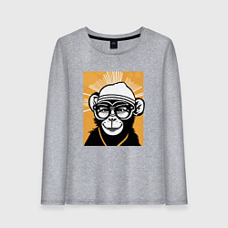 Лонгслив хлопковый женский Обезьяна и очки, цвет: меланж