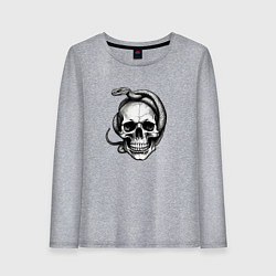 Лонгслив хлопковый женский Череп со змеёй, цвет: меланж