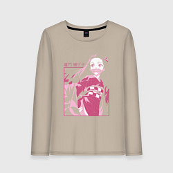 Лонгслив хлопковый женский Клинок рассекающий демонов милая Незуко в розовом, цвет: миндальный