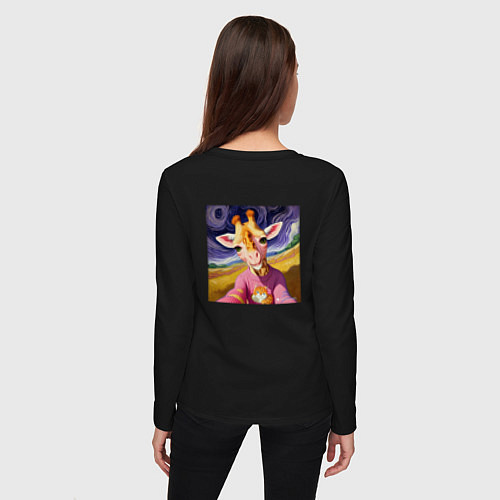 Женский лонгслив Селфи жирафа / Черный – фото 4