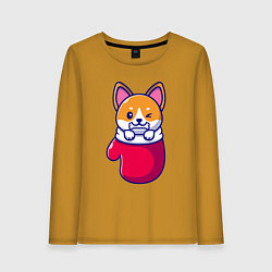 Лонгслив хлопковый женский Собачка в варежке, цвет: горчичный