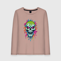 Лонгслив хлопковый женский Череп облитый краской, цвет: пыльно-розовый