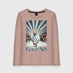 Лонгслив хлопковый женский Крутой рыжий кот на модном показе животных, цвет: пыльно-розовый