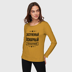 Лонгслив хлопковый женский Заслуженный пожарный галактики, цвет: горчичный — фото 2