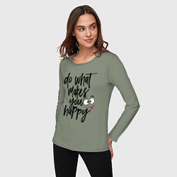 Лонгслив хлопковый женский Do what makes you happy, цвет: авокадо — фото 2