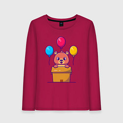 Лонгслив хлопковый женский Праздничный мишутка, цвет: маджента