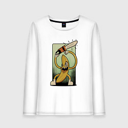 Лонгслив хлопковый женский Ретро-банан с бензопилой, цвет: белый