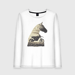 Лонгслив хлопковый женский Мотокросс и Лошади, Силуэт Лошади, цвет: белый