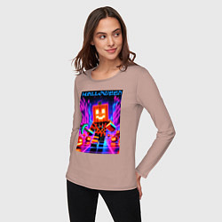 Лонгслив хлопковый женский Halloween is coming - neon glow collaboration, цвет: пыльно-розовый — фото 2