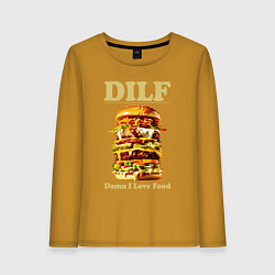 Лонгслив хлопковый женский DILF damn I love foods, цвет: горчичный